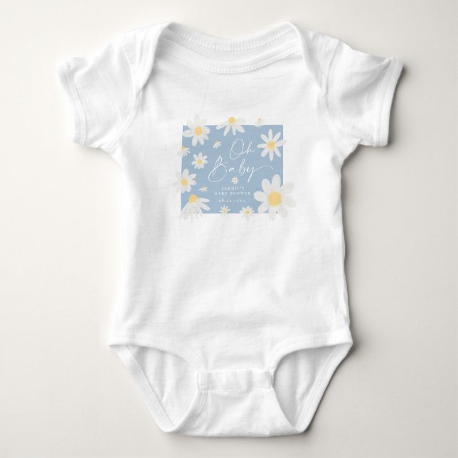 Dusty Blue Daisy Blume Baby Shower Baby Bodysuit Strampler (Vorderseite)