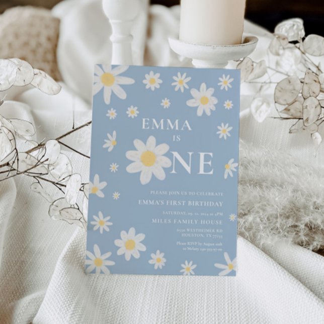 Dusty Blue Daisy Einladung 1. Geburtstag (Von Creator hochgeladen)