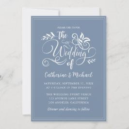 Dusty Blue Decorative Wedding Calligraphy Einladung