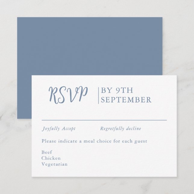 Dusty blue Decorative Wedding Calligraphy RSVP Karte (Vorne/Hinten)