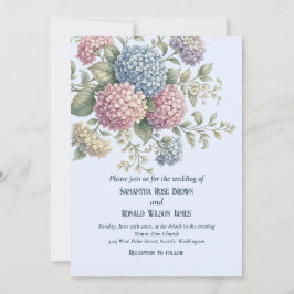 Dusty Blue Delicate Hydrangea Flowers Wedding Einladung