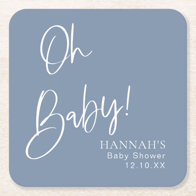 Dusty Blue / Denim Blue Oh Baby Dusche Rechteckiger Pappuntersetzer (Vorderseite)