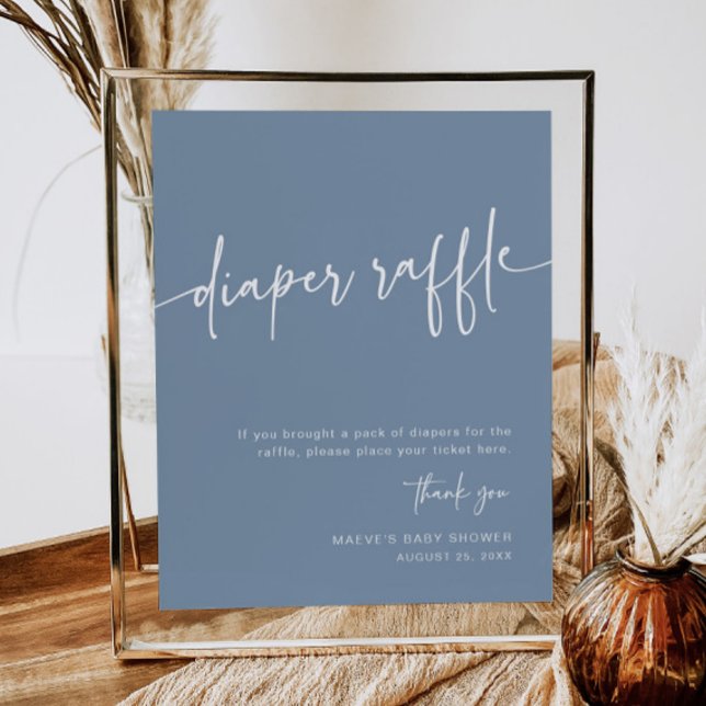 Dusty Blue Diaper Raffle Sign Boy Modern Minimal Poster (Von Creator hochgeladen)