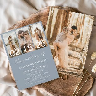 Dusty Blue Die Hochzeit von Foto Einfach Minimalis Einladung