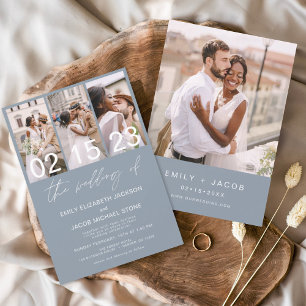 Dusty Blue Die Hochzeit von Foto Minimalistische H Einladung