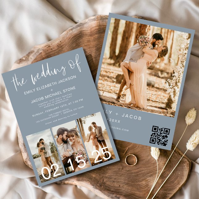 Dusty Blue Die Hochzeit von Minimalistischem QR-Co Einladung (Von Creator hochgeladen)