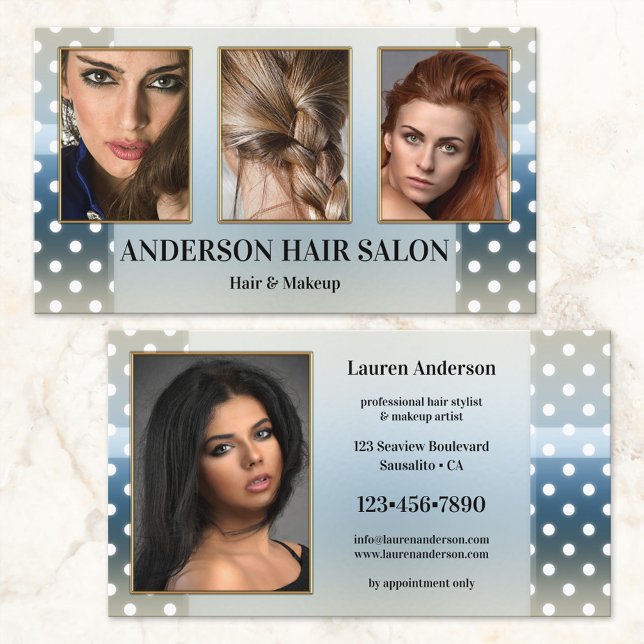 Dusty Blue Dots Ihre Fotos Showcase Hair Stylist Visitenkarte (Von Creator hochgeladen)