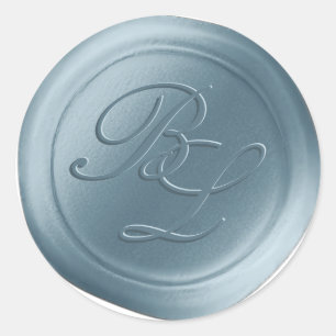 Dusty Blue Double Monogram Imitate Wachse Siegel S Runder Aufkleber