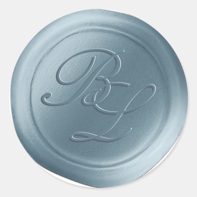 Dusty Blue Double Monogram Imitate Wachse Siegel S Runder Aufkleber (Vorderseite)