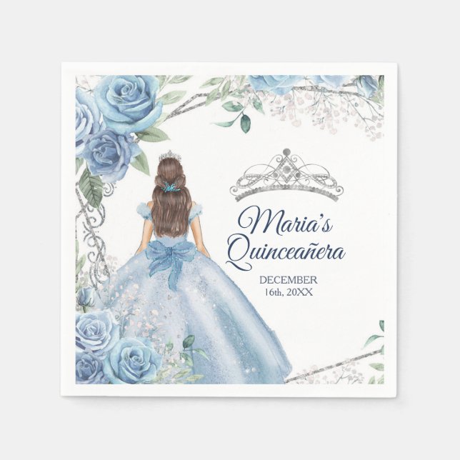 Dusty Blue Dress Quinceañera Crown Geburtstag Serviette (Vorderseite)
