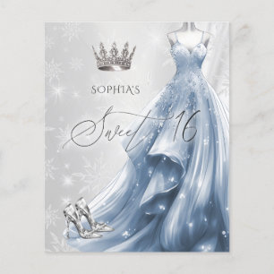 Dusty Blue Dress Snowflakes Sweet 16 Einladung