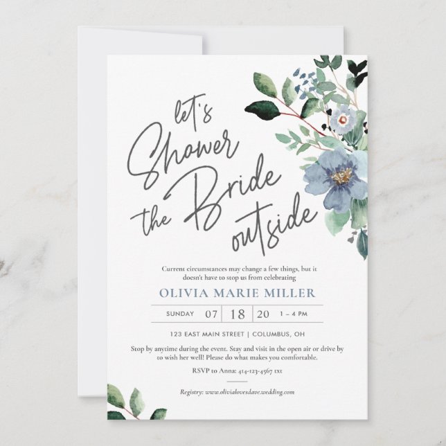 Dusty Blue Drive By Bridal Shower Invitation (Devant)