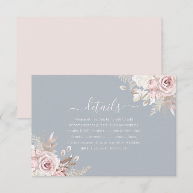 Dusty Blue Dusty Rose Blush Ivory Wedding Details Begleitkarte (Vorne/Hinten)