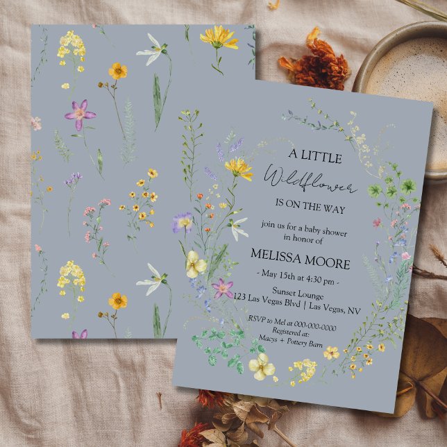 Dusty Blue eine kleine Wildblume Babydusche Einladung (Von Creator hochgeladen)