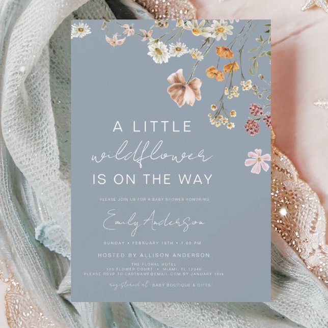 Dusty Blue eine kleine Wildblume Babydusche Einladung (Von Creator hochgeladen)