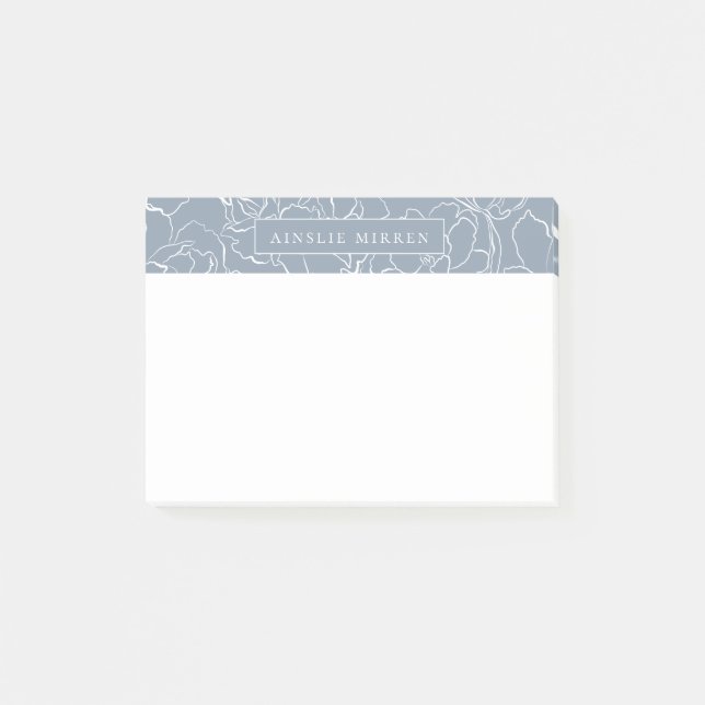 Dusty Blue Einfach floral Personalisiert Post-it Klebezettel (Vorderseite)