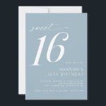 Dusty Blue | Einfache moderne Sweet 16 Geburtstags Einladung<br><div class="desc">Moderne 16 . Geburtstag Einladungen mit Schriftzeichen. Einfach,  lässig und hübsch. Farblich hellblau mit weißem Schriftart.</div>