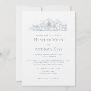 Dusty Blue Einladung mit Skizze des Ortes