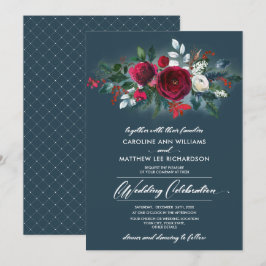 Dusty Blue | Einladung von Burgundy Red Bloom Wedd