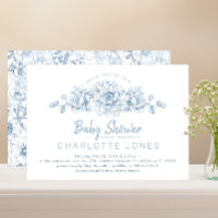 Dusty Blue élégant Baby shower Floral Invitation