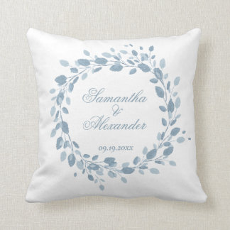 Dusty Blue Elegant Blumenschrei Hochzeitsskript Kissen