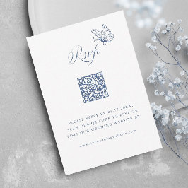 Dusty Blue Elegant Calligraphy Wedding QR Code RSVP Karte