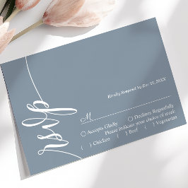 Dusty Blue Elegant Calligraphy Wedding RSVP Card Karte