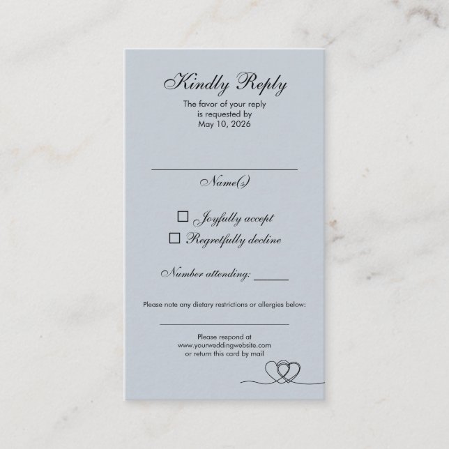 Dusty Blue Elegant Calligraphy Wedding RSVP Card Visitenkarte (Vorderseite)