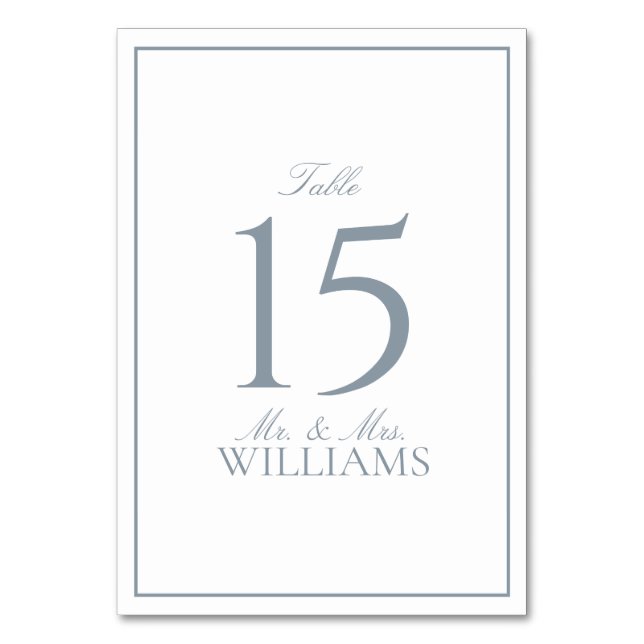 Dusty Blue Elegant Calligraphy Wedding Tischnummer (Vorderseite)