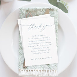Dusty Blue Elegant Calligraphy Wedding Vielen Dank Platzkarte