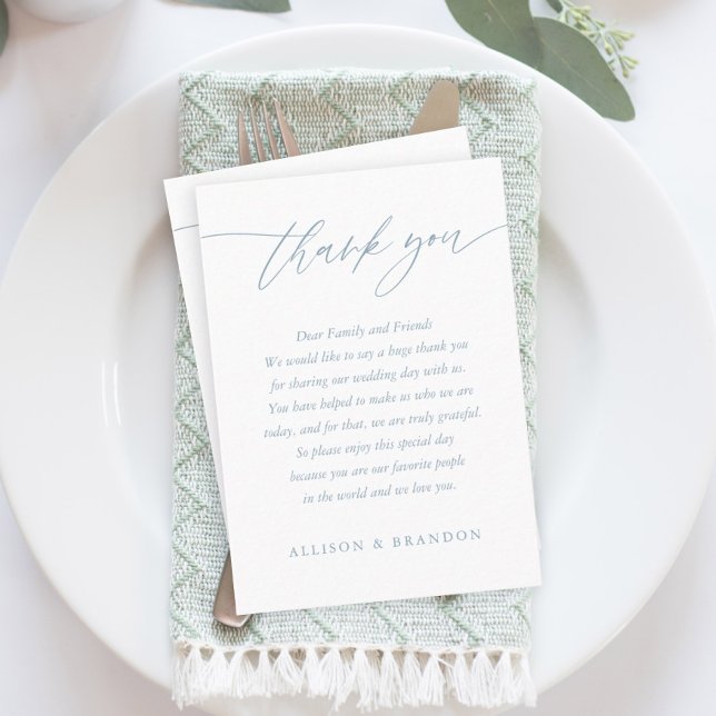 Dusty Blue Elegant Calligraphy Wedding Vielen Dank Platzkarte (Von Creator hochgeladen)