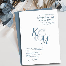 Dusty Blue Elegant Classic Monogram Wedding Einladung