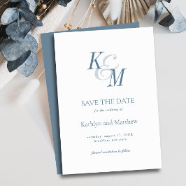 Dusty Blue Elegant Classic Monogram Wedding Save The Date