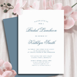 Dusty Blue Elegant Classic Script Bridal Luncheon Einladung