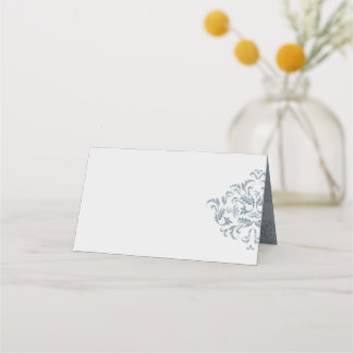 Dusty Blue élégant Damask Blank Cartes de lieu