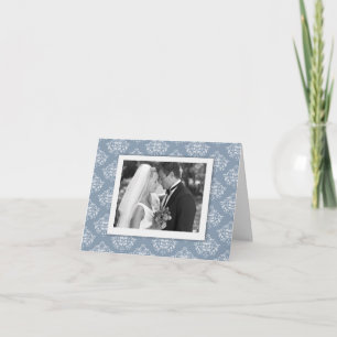 Dusty blue Elegant Damask Foto Danke, Card Dankeskarte