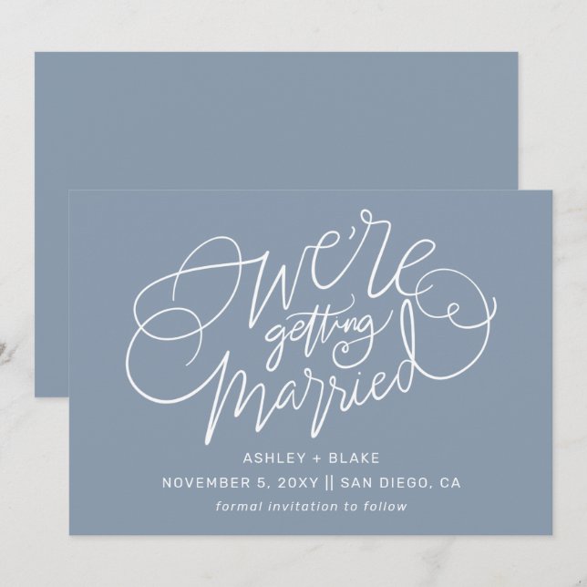 Dusty Blue Elegant Einfache handgeschriebene Kalli Save The Date (Vorne/Hinten)