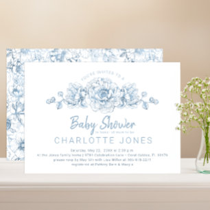 Dusty Blue Elegant Floral Baby Shower Einladung