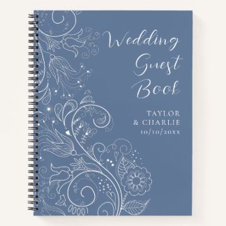 Dusty Blue Elegant Floral Mariage livre d'hôtes