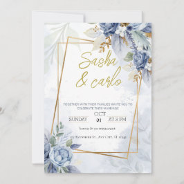 Dusty Blue Elegant Floral Wedding Einladungskarte