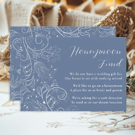 Dusty Blue Elegant Floral Wedding Honeymoon Fund Begleitkarte