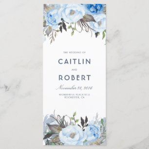 Dusty Blue Elegant Floral Wedding Programmes
