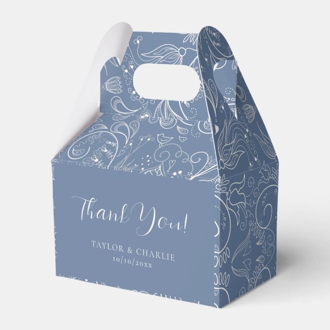 Dusty Blue Elegant Floral Wedding Vielen Dank Geschenkschachtel (Vorderseite)