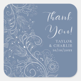 Dusty Blue Elegant Floral Wedding Vielen Dank Quadratischer Aufkleber