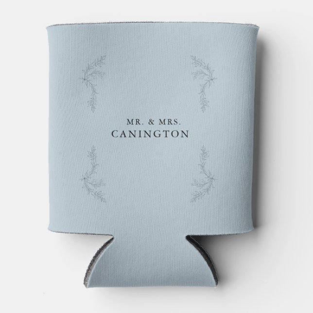 Dusty Blue Elegant Foliage Wedding Mr. & Mrs. Dosenkühler (Vorderseite)