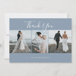 Dusty Blue Elegant Foto Wedding Dankeschön Card Einladung
