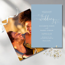 Dusty Blue Elegant Hearts Script Foto Wedding