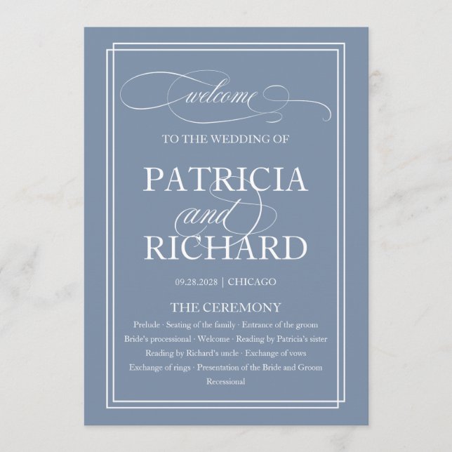 Dusty Blue Elegant Hochzeitsprogramm Programm (Vorderseite)