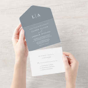 Dusty Blue Elegant Minimalistisch Hochzeit All In One Einladung