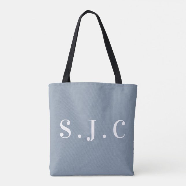 Dusty Blue Elegant Mit Monogramm Initial Modern Tasche (Rückseite)